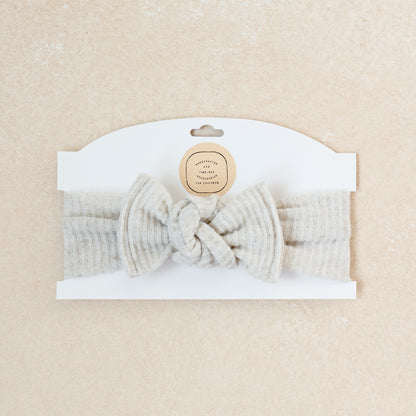 Baby Girl Headwrap Bow • Oatmeal • Handmade Newborn Hair Accessory