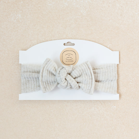 Baby Girl Headwrap Bow • Oatmeal • Handmade Newborn Hair Accessory