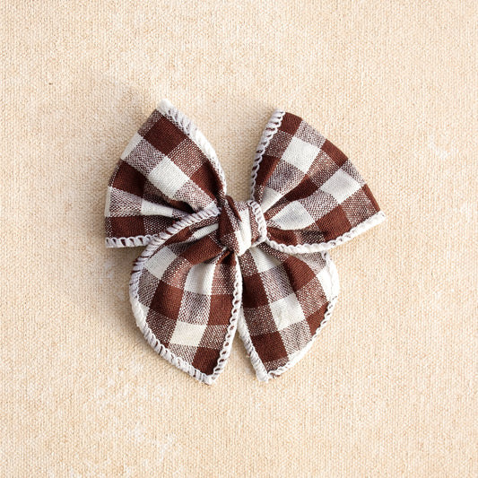 Mini Fleur Bow Clip or Band // Heritage Brown