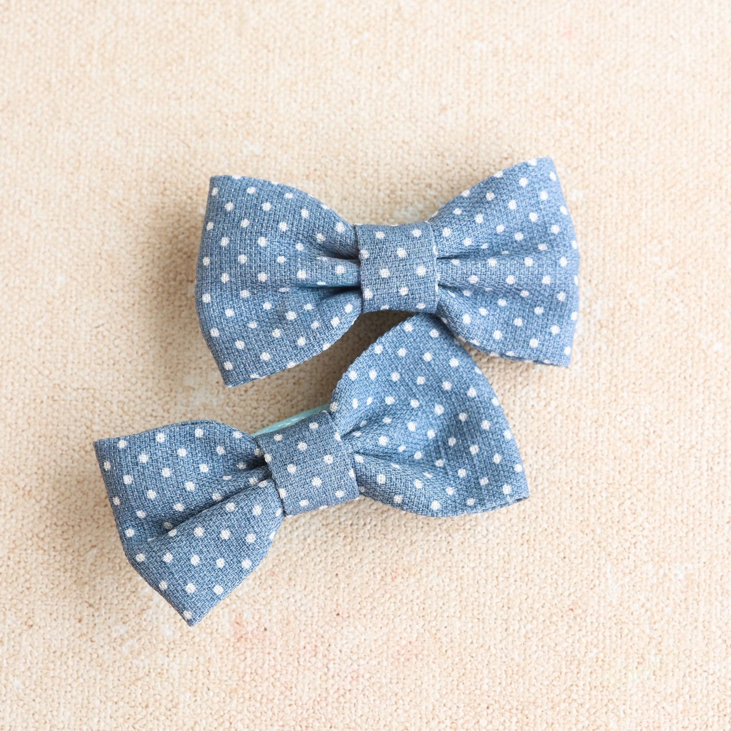 Bitty Bow Clip // Blue Polka Dot