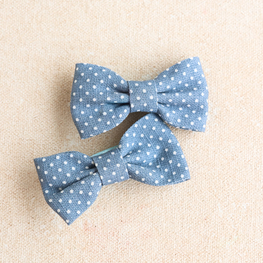 Bitty Bow Clip // Blue Polka Dot