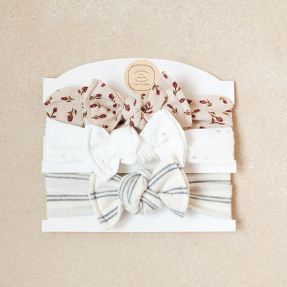 Baby Girl Headwrap Bow Bundle  • Quinn • Handmade Newborn Hair Accessory