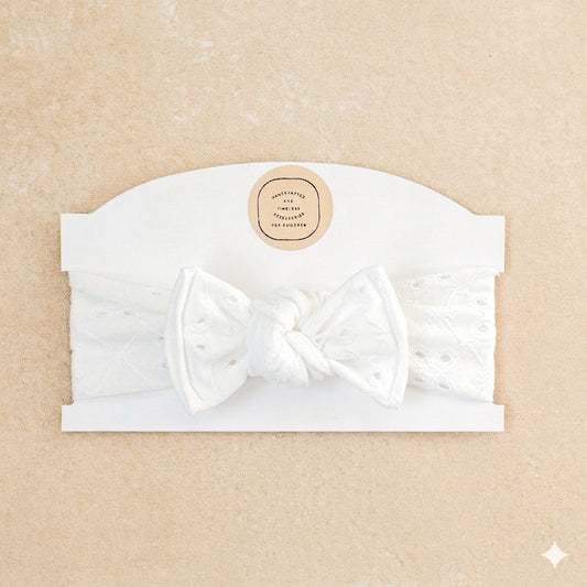 Baby Girl Headwrap Bow • White Eyelet • Handmade Newborn Hair Accessory