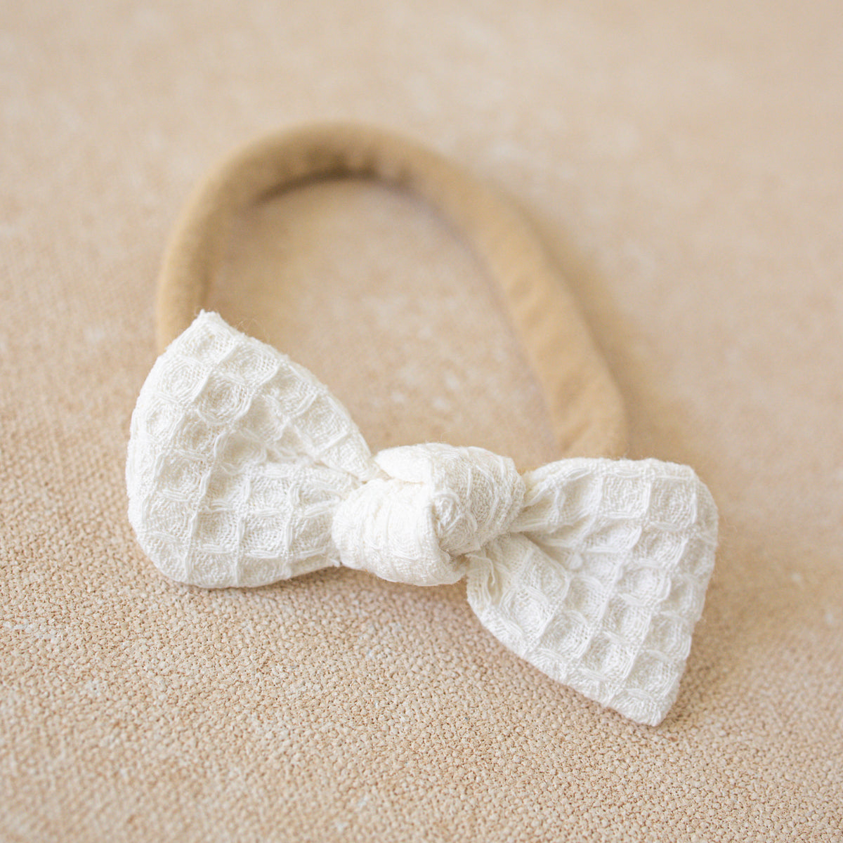 Petite Knot Bow Headband • Natural Waffle