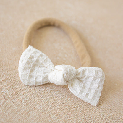 Petite Knot Bow Headband • Natural Waffle