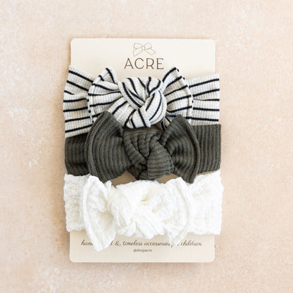 Baby Girl Headwrap Bow Bundle  • Olive • Handmade Hair Accessory
