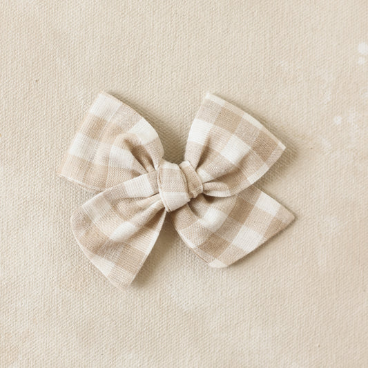 Explorer Bow Clip // Oat Gingham