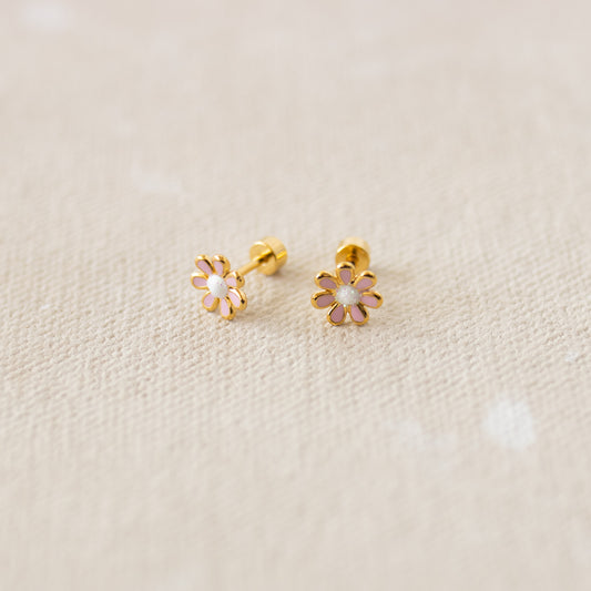 Screwback Earrings // Pink Flower