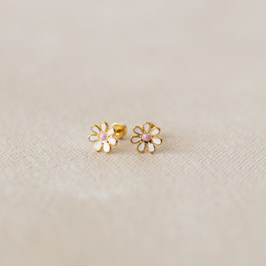 Screwback Earrings // White Flower